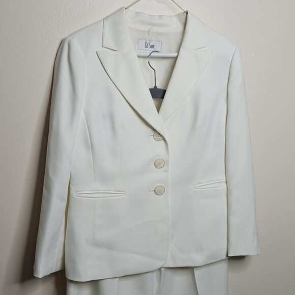 Le Suit 2 Piece Blazer+Pants Set Pant Suit White/off-white Size 10 - Picture 2 of 6